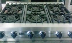 GENTLY USED 36" Pro-Style Gas Rangetop with 6 Open Burners w/ VariSimmer and Automatic Electric Re-ignition Only $1299
Viking Professional Series VGRT3606BSS
GENTLY USED IN EXCELLENT WORKING & COSMETIC CONDITION (SEE PICS)
Dimensions:
Actual Width : 35