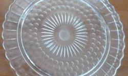 Vintage clear glass footed cake plate. I believe it is from the Federal glass Company. Sunburst center with bubbles/dots. Diameter 11 1/4?. Excellent condition . $11.00