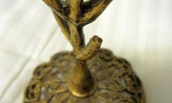 vintage jewelry stand with antique gold finish, good for 6 rings or earrings, is 3 1/4" high and 2 1/2" diameter of base