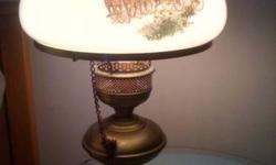 We are moving soon, and I'm selling some of my favorite treasures, including this beautiful old lamp from my grandmother's estate. The shade is milk glass with 3 Victorian stagecoach scenes painted on it, and the base is a converted brass oil lamp, wired