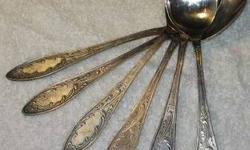 1. Vintage Russian USSR Melchior cupronickel silverplate 6 dinner spoons, new condition- $50for all.
2. Vintage Russian USSR Melchior cupronickel silverplate 6 forks and 6 knives, NEW condition - $100 for all.