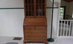 Vintage Stickley Slant Top Desk with Window Cupboard Hutch. The Secretary Desk is from the Cherry Hill Collection and has been long time discontinued. The Secretary Desk has numerous slots and small drawers that hold all your needed items from mailing out