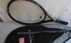 This is an auction for a used Wilson Hyper Hammer Rollers in gripsize 4 3/8. The racquet is in very good condition with some minor scratches but no paint chips or dents. The grip is slightly worn.
Headsize: 115 sq. in.
Stringing Tension Range: 55-65 lbs