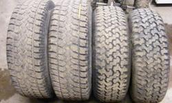 2- all season Goodyear Wrangler Radial 23575R15
2- Master Courser MSR snow grooved winter tires 26575R15
All tires are mounted on 15 inch 5 hole rims...Used for 7,000 miles
$150 for all 4