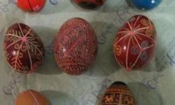 HAND CARVED AND HAND PAINTED WOODEN EGGS . Beautifully painted eight different eggs (hen's egg size). Done in the traditional Ukrainian Psanki style and each unique and carefully executed. All eight for $25 (sold as a group only)
Please click "VIEW ALL
