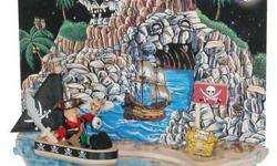 Odyssey Toys pirate scapes play set - voyage to skull island. It is in like new condition, box does show some wear from storage.
This wooden play set has magnetic action and exciting play features
Calico Jack pirate play figure bends, poses, and has a