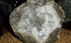 Zacatecas Geode Huge Half Gorgeous Quartz Crystals #2-Origin: Mexico. This is a very beautiful geode that has the colors crystal, Smokey Crystal center and Polished Grey on the outside. This would be great to add to your collection, especially you collect