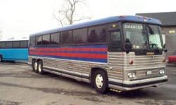 This bus is a very special model in that it has enclosed overhead racks, color co-ordinated seats and carpeted sidewalls and ceiling. It is currently out of service with an engine problem. It was originally operated in Texas since new. It would make an
