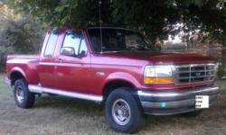 1993 Ford F150 Pick Up Truck with 6 Foot Bed, Red, 4WD, Runs Good, and Stops Good.