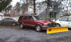 1995 blazer with Fisher minute mount plow with new cutting edge in good condition. Plow has very little use.
Truck had new muffler, tires and shocks all around last winter. Fresh inspection valid until Nov. 2013. Previous owner had transmission