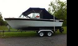 19' Foot Penn Yan boat with trailer.
Ship to shore radio
Depth finder
Lower unit replaced last year
6 cylinder 170 horsepower i/o motor
Canvas included. Good condition.