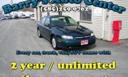 **Get a FREE 2 Year Unlimited Mileage Warranty!!**
Here we have a 2000 Chevrolet Malibu that has just over 70,000 miles on it. That is awesome for a 14 year old car. This car drives smooth and is aching to be driven home today! The 2000 Malibu averages 22