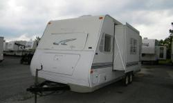 Here is a nice clean camper that is sized just right; not too big, not too small. The dry weight is only 3,462 lbs so most SUV's or small trucks could tow it. There is a slideout too, which opens it up nice inside. There are even two bunks inside so it
