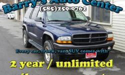**Get a FREE 2 Year Unlimited Mileage Warranty!!**
Here is a powerful 2002 Dodge Durango SXT V8 4WD. This vehicle will power through winters, like the one we are having, very easily. This Durango comes with keyless entry, basic power options, seperate