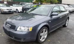 THIS 2004 AUDI A4 QUATTRO IS IN GREAT CONDITION INSIDE AND OUT. THIS CAR WAS VERY WELL MAINTAINED AND HAS NEVER BEEN IN AN ACCIDENT. THIS CAR COMES LOADED WITH LEATHER, SUNROOF, AM/FM CD PLAYER, CRUISE CONTROL, DUAL HEATED SEATS, ALLOY WHEELS, ALL POWER,