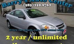 **Get a FREE 2 Year Unlimited Mileage Warranty!!**
This is a nice, basic 5 speed manual Cobalt. This is a great car for someone on a budget; its rated for 32 mpg on the highway. We did a NYS inspection and safety check, changed the oil, replaced all four