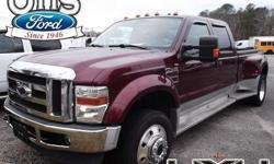 Check out this 2008 Ford Super Duty F-450 DRW Lariat. It has an Automatic transmission and a Turbo Diesel V8 6.4L/ engine. This Super Duty F-450 DRW features the following options: Fog lamps, Cruise control, Black door handles, Tilt steering wheel, Glove