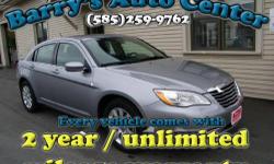 Why pay $25,000 for a new Chrysler 200 when you can get one this close to new for so much less? It even has its factory warranties; 3 year/36,000 mile bumper to bumper and the 5 year/100,000 mile powertrain warranty.
At Barry?s Auto Center you can buy