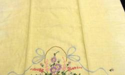 2 yellow linen embroidered pillowcases, 34" by 20", in excellent condition with fold lines, never-used