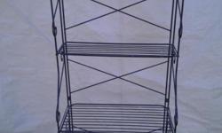3 SHELF FOLDABLE BAKERS RACK - 15.00
Needs Cleaning and painting and a new start in life....
Measures: 65 1/2" h - 24 3/4" long - 12" wide
Top shelf: 24" long - 7 3/4" wide
Middle Shelf - same as top
Bottom shelf: 24" long - 12" wide
Open bottom to store