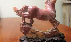 Antique Meissen marble horse on a stand. The horse is 5 1/2" wide and 4" high. With the stand, it is 6 1/4" wide. It is in excellent condition.
