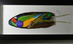 FOR SALE, Beautiful Bird Art all custom hand painted on feathers, with frames ready to be displayed in your home, you can special order any bird you like, price very on birds. most measure 14" to 17" long & 7 1/2" to 8 1/2" wide. ALSO HAVE A GOLD FINCH ,