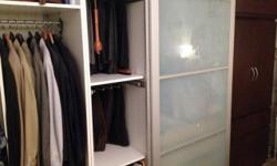 Time to move out! We have a number of great pieces that we have to sell, all in new and excellent condition
Ikea Pax Wardrobe Set with Frosted glass sliding doors
One large wardrobe unit and 2 medium units (connected)
Size - W: 79" D: 25" H: 79"
Large