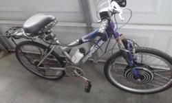 Item is used working condition needs some care. Has a broken brake lever and flat/new/rear tube. This is a 36V Ebike conversion kit with size, 24" girls Roadmaster mountain bike.
Battery not offered in sale. May use 36v arrangement
SLA, NiMH or Li-Ion