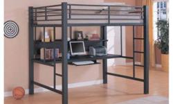 Full/Full Loft Bed with Desk & Lingerie Chest. This Solid Pine Loft Bed Includes Top Full Bed Frame, Bottom Full Bed Frame, Built in Three Drawer Desk With Cork-Back Bulletin Board, Five Drawer Lingerie Chest And Ladder. Casters On The Bottom Bed Allows