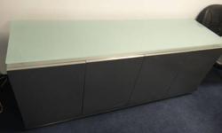 Graphic Series Credenza In-stock with Wenge Front, custom built by Dallek (NY), Frosted glass top with magnetic opening doors, very sleek, brand new, original retail price $3,591.00 (also available chairs and conference table)