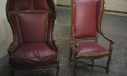 KING & QUEEN BURGUNDY CORINTHIAN LEATHER- LEATHER CHAIRS
Hundreds of original hand stitched steel studs/new leather
king-dome-belief was that dome captured the warmth of fire
from fire place-===58"high-29"Wide--Seat High 21"
Queen