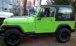 1995 jeep wrangler for trade. Manual transmission, no rust, under coated, newer motor with a 2.5 = 62,000 miles. 2014 gecko green paint. Removable hard top and bikini top.
I would like to trade for a 1979 or1980 or 1981-Trans am or a BMW Please send pics