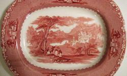 ANTIQUE VINTAGE JENNY LIND OVAL MEAT SERVING PLATTER RED TRANSFER DESIGN
Stunning pink transfer-ware oval Meat Platter in the beautiful pattern called Jenny Lind by Charles Meigh & Son.
The Platter is in excellent condition, LOOKS NEW, with no chips,