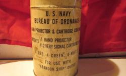 Militaria, Vintage & Antique (mostly U.S. Navy): Flares & Hand Projector/Cartridge Container "Abandon Ship" Outfit, Ship & Overboard Lights, Helmets, Compasses,...................