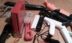 For sale, red wii - has all the wires , 2 paddles, steering wheels, guns and chucks, has wireless senor- comes with 11 games located in Hornell asking 150 or best offer