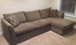 Couch is in great shape.
No stains
No odors
None smoking home & no pets were ever around couch
8' 9" length
5' 7" chaise side
3' 3" wide