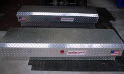 TWO WEATHER GUARD ALUMINUM LO-SIDE BOXES MODEL R-164 THUR R-186 WITH MANUAL. CAME OFF A CHEVY S-10 PICK-UP. SIZE 55" LONG 16" WIDE 14" HIGH .THE BOXES ARE IN VERY GOOD CONDITION