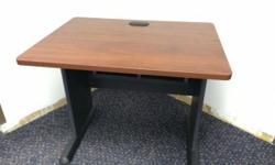 Price reduced. Light oak Bush computer desk. Keyboard shelf, printer shelf; space for CPU /books/ supplies. 36" x 30" (high) x 19 ". Pull out shelf for printer (24" from floor), pull out shelf for printer below.Has wheels; could work in a dorm. Good for
