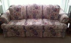 Like brand new!! Beige,burgundy and green floral couch and loveseat. True color is loveseat picture. Lighting behind couch makes it look different but is same as loveseat.Only 5 years old. Bought new for $2500.00. Asking $500.00 for the couch and $300.00