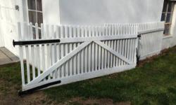 White picket fence gates for sale, solid wood. $175 for the pair. Measure approximately 9' wide x 4' high.