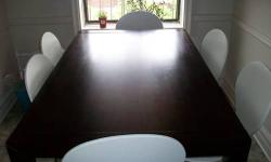 Dining table has a dark Halifax brown finish
Table can accommodate up to six people
Dimensions: 59 in L x35.5 in W x 30 H
Style: Rectangle
Material: Wood
Finish: Espresso
Table must be disassembled to fit through doorways. Very simple to do.
LOCAL PICK UP
